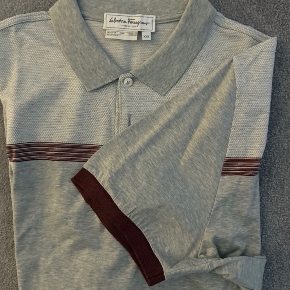 Salvatore Ferragamo Gray and Maroon Polo Shirt